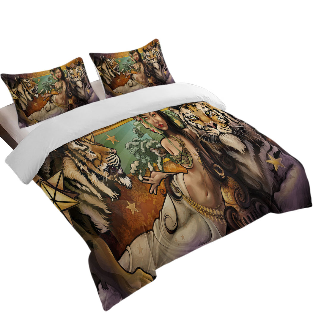 Duvet Covers with Sexy Princess Woman and her Tigers