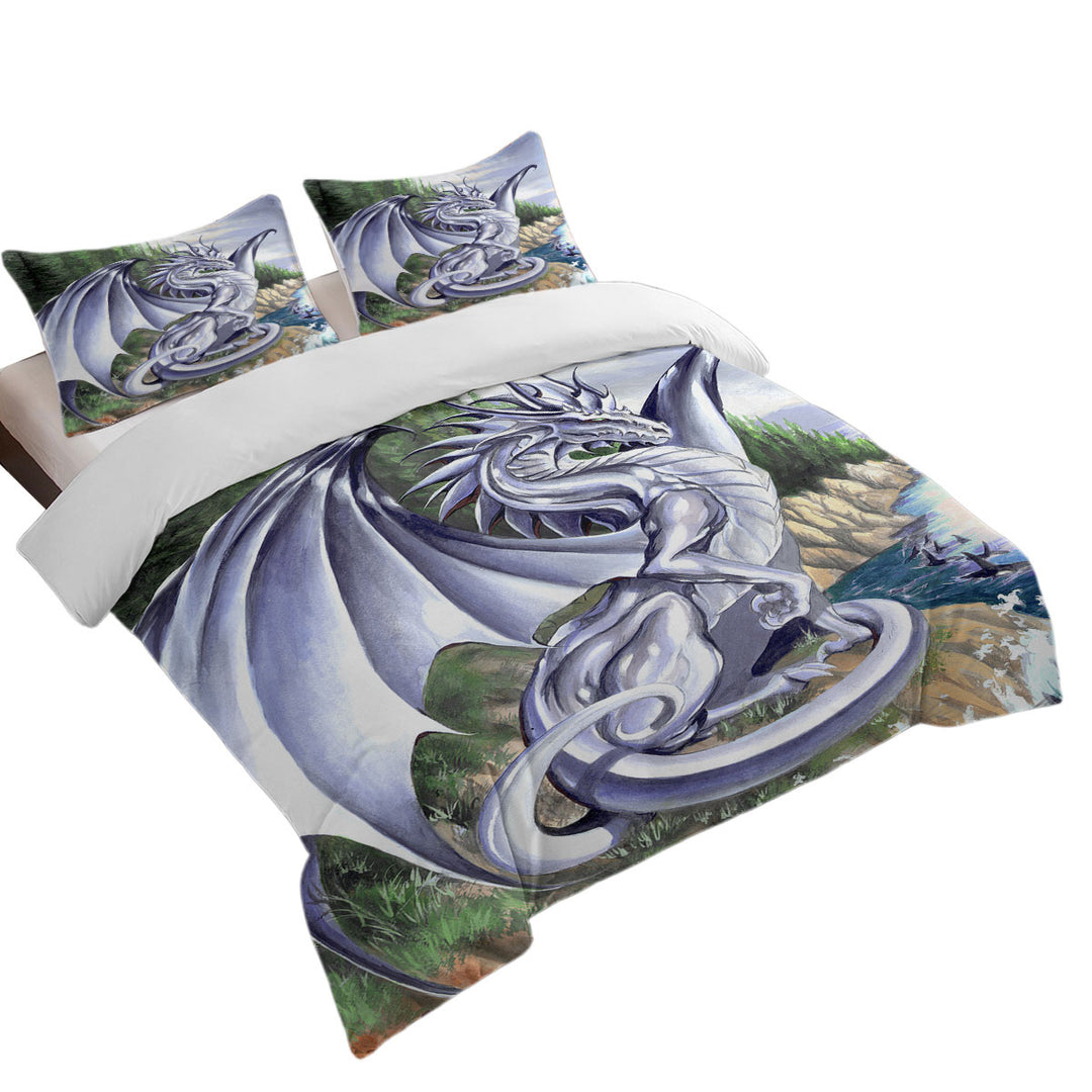 Duvet Covers with Silver Coastal Grey Dragon Drawing