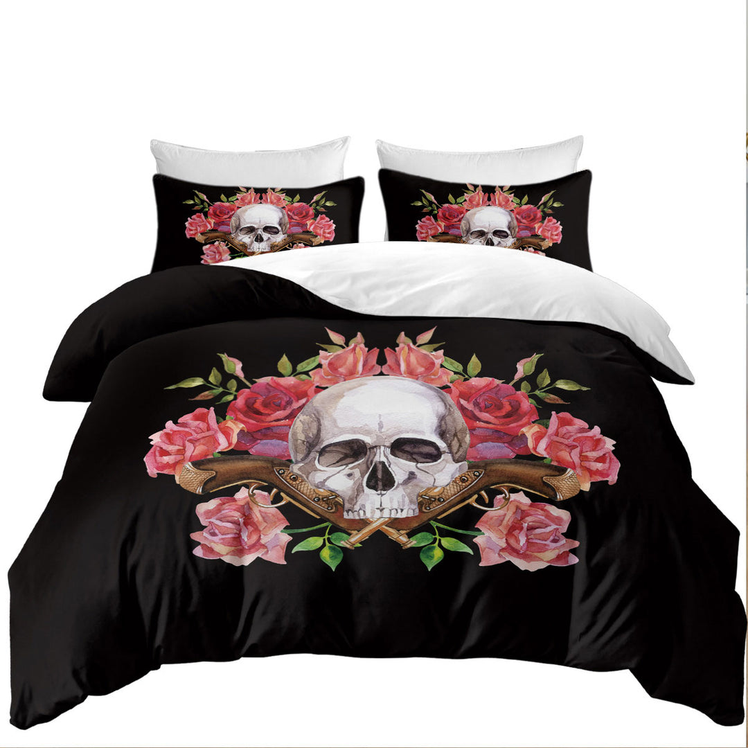 Duvet Covers with Skull Roses and Vintage Pistols