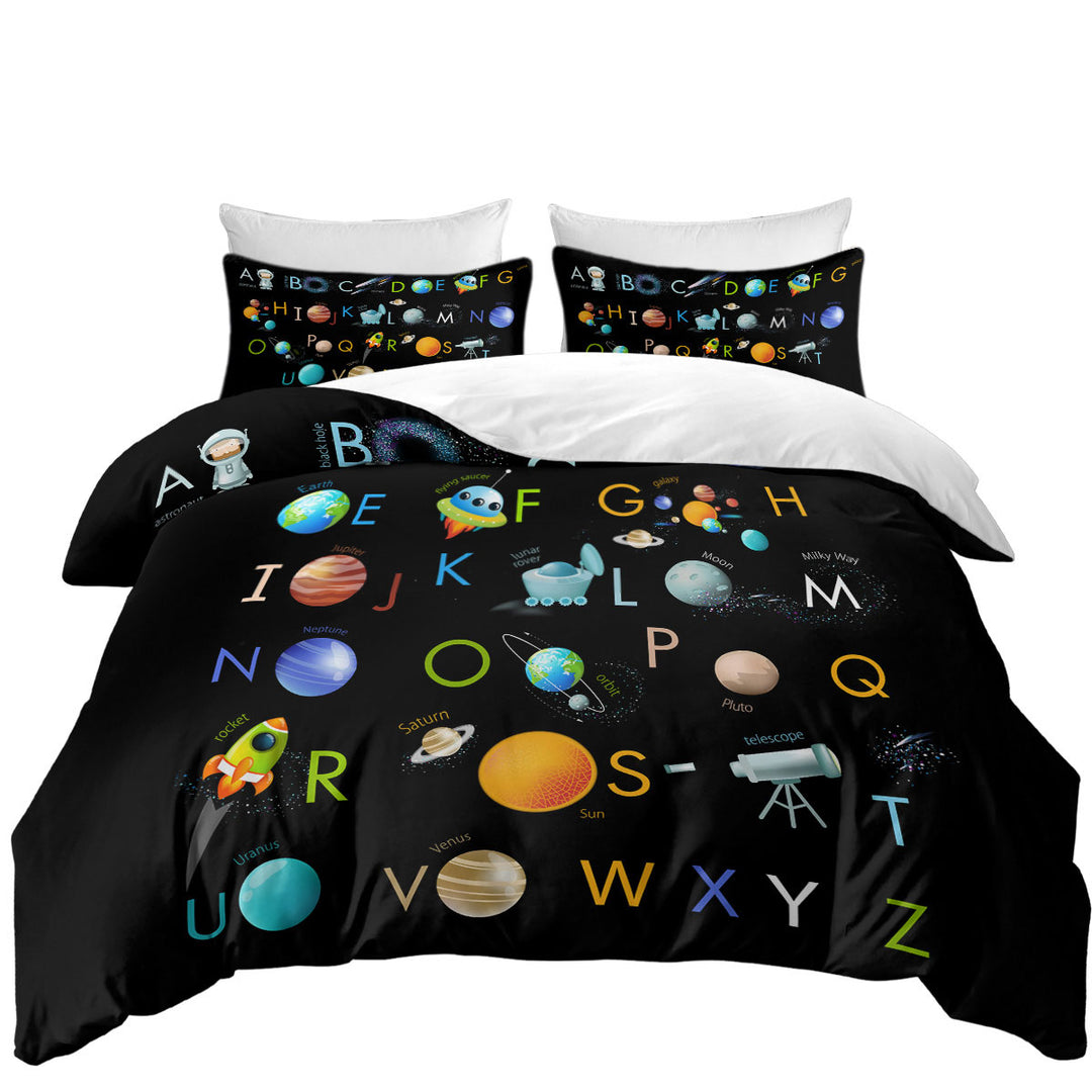 Duvet Covers with Space Themed Alphabet for Kids