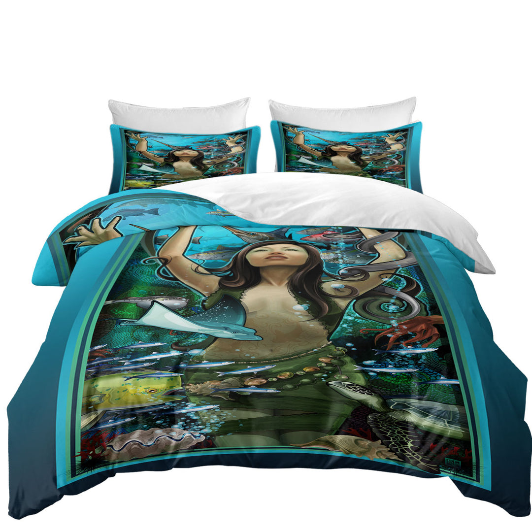 Duvet Covers with Underwater Beautiful Woman the Goddess of Marine Life