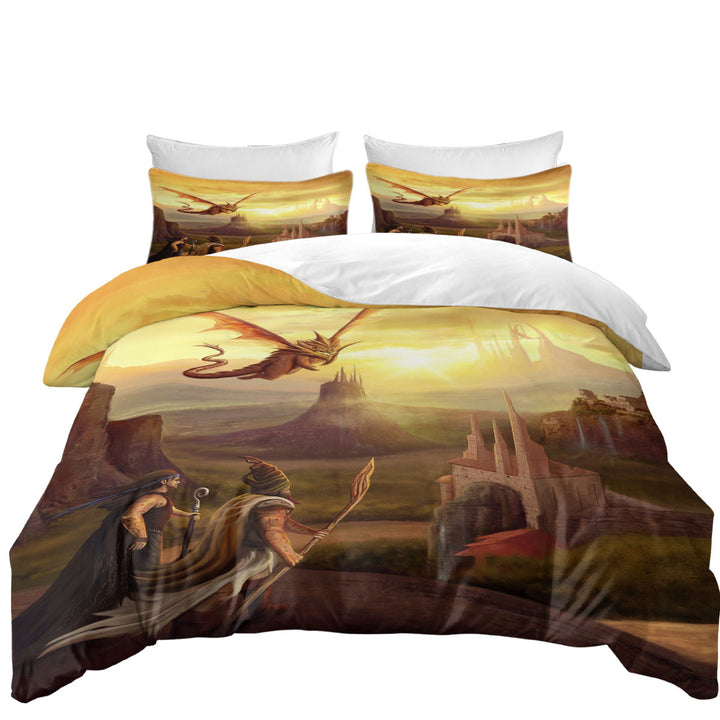 Duvet Covers with Warriors and Dragon Fantasy Art