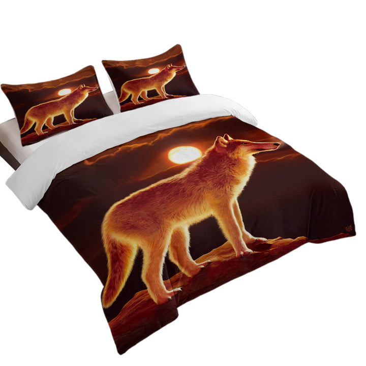 Duvet Covers with Wildlife Art Sunset Wolf