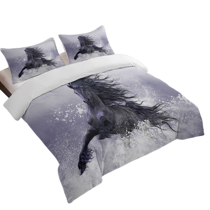 Duvet Covers with Winter Thunder Snow Running Wild Black Horse