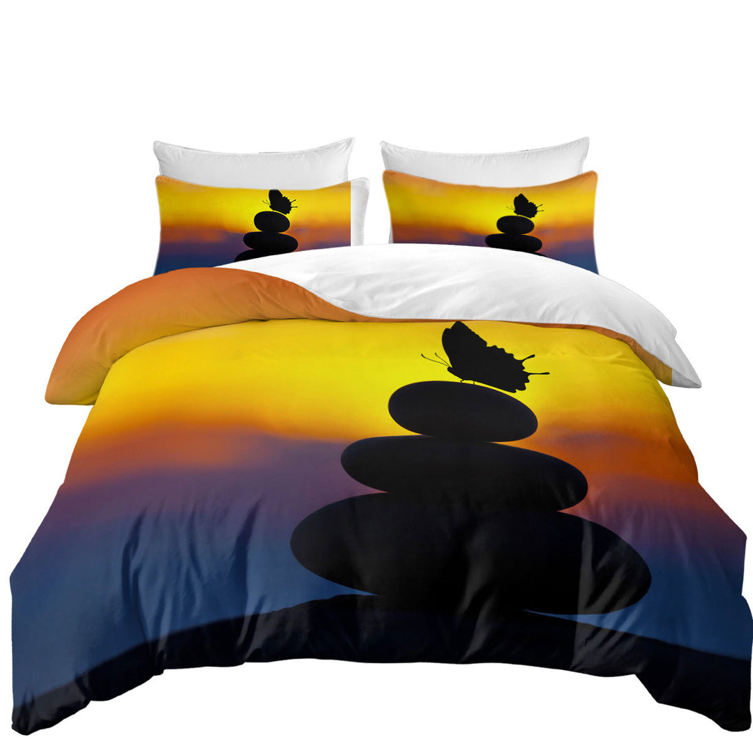 Duvet Covers with Yoga Balancing Stones and Butterfly Silhouette