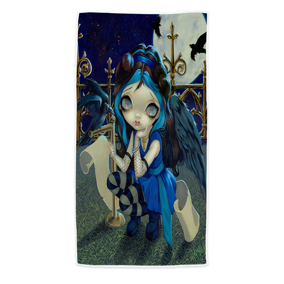 Edgar Allan Poe Beach Towels the Raven Gothic Raven Winged Girl