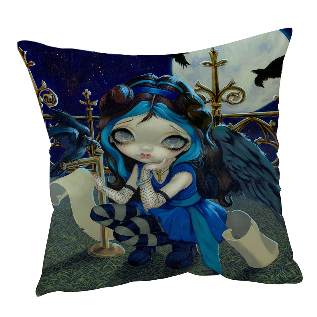 Edgar Allan Poe Cushion Covers the Raven Gothic Raven Winged Girl