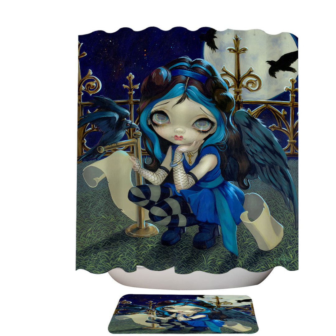 Edgar Allan Poe Shower Curtains the Raven Gothic Raven Winged Girl