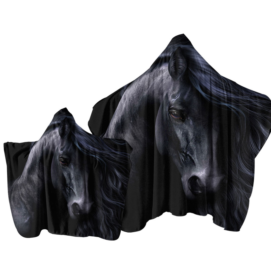 Elegant Horse Art the Black Towel with Hood