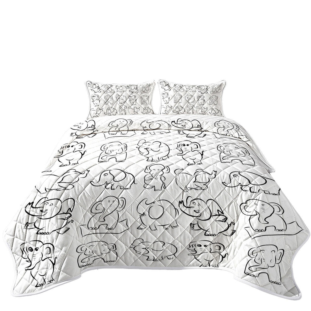 Elephant Drawing Pattern Coverlets