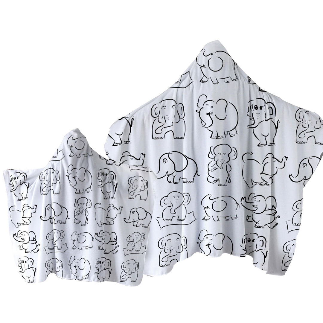 Elephant Drawing Pattern Towel Hoodie