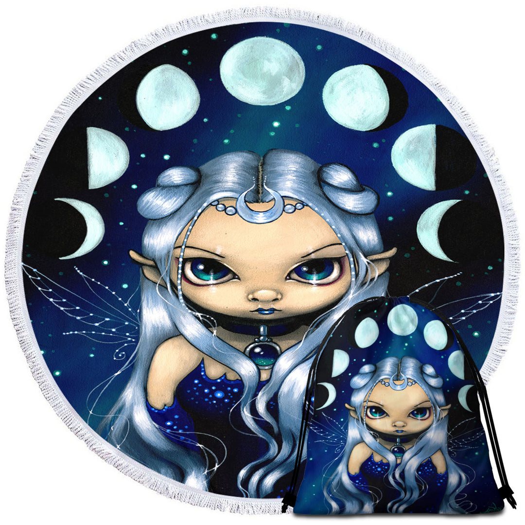 Elf Fairy of the Changing Moons Round Beach Towel