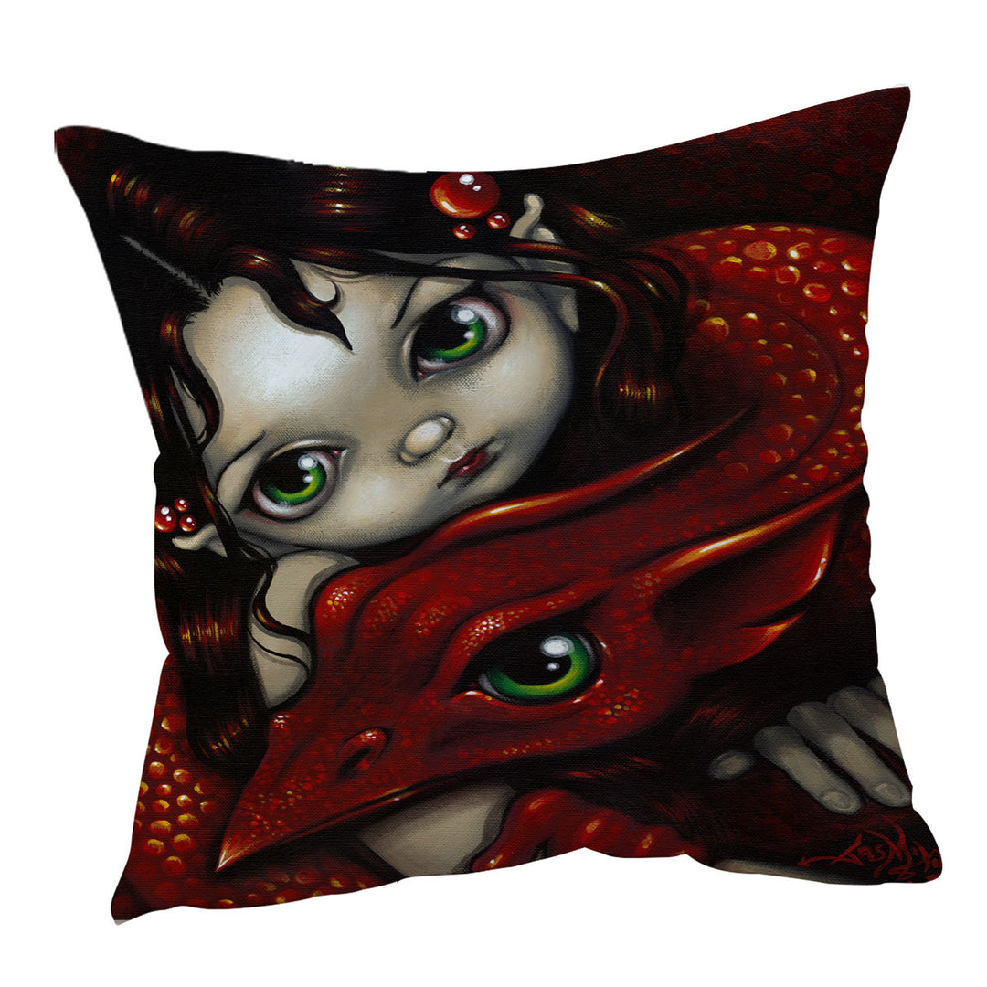 Elf Maiden and Her Dragon Throw Pillows