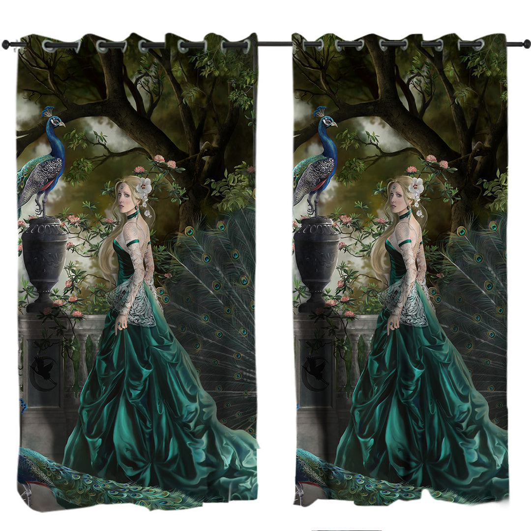 Emerald Fantasy Peacocks and Princess Curtains for Bedroom