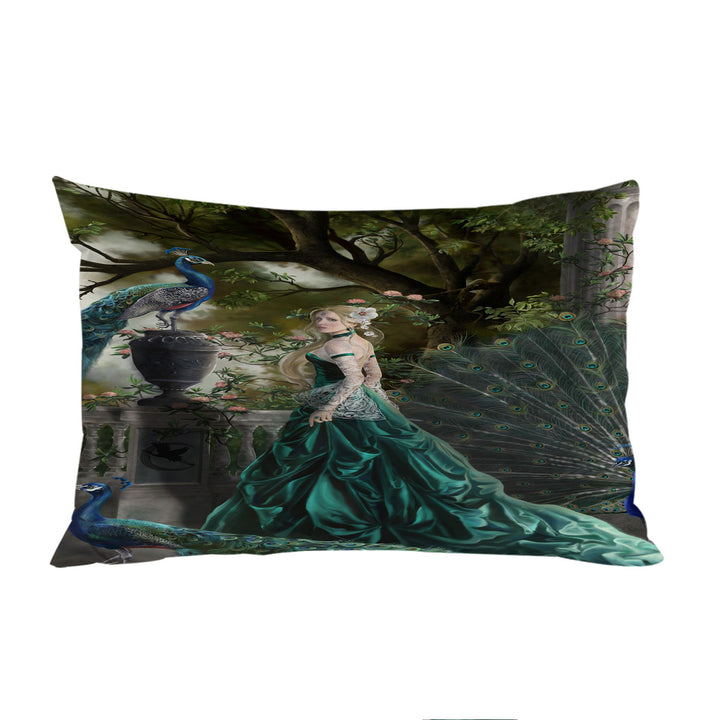 Emerald Fantasy Peacocks and Princess Pillowcase