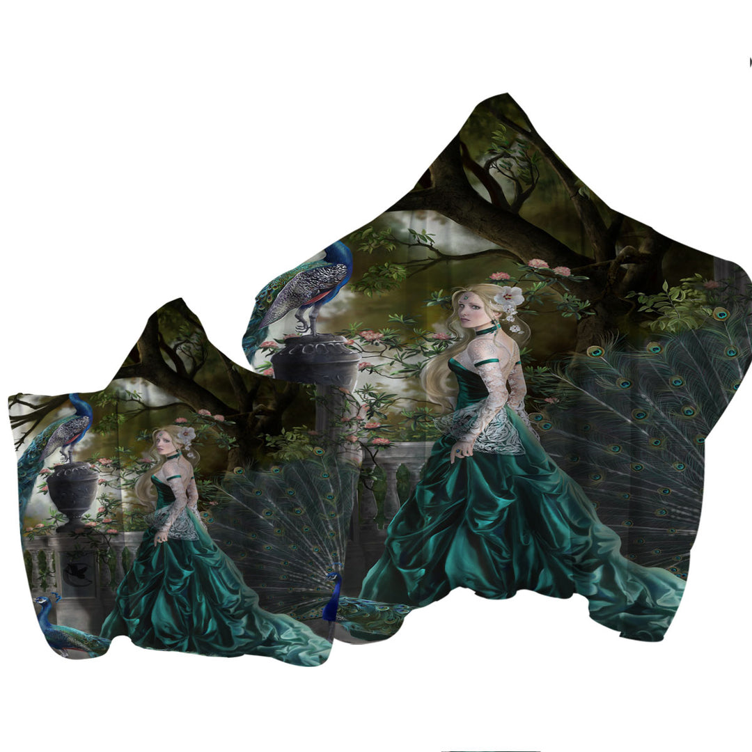 Emerald Fantasy Peacocks and Princess Towel Hoodie