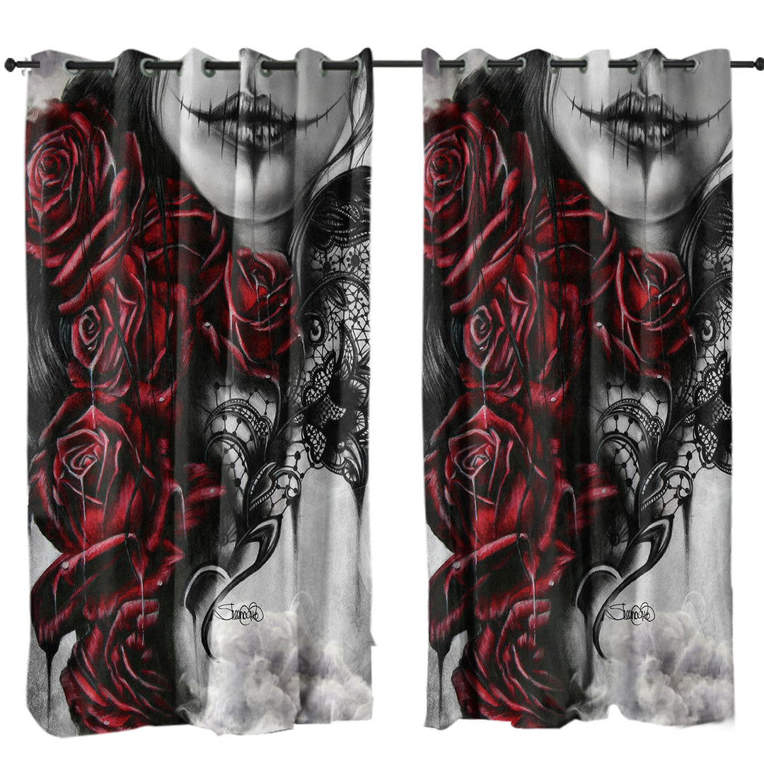 Entrap Dark Red Roses Gothic Girl Drapes