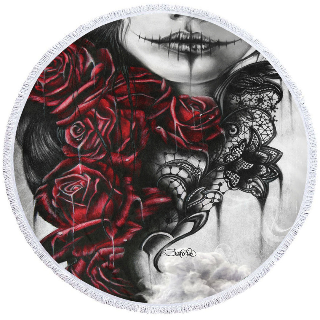 Entrap Dark Red Roses Gothic Girl Round Towel