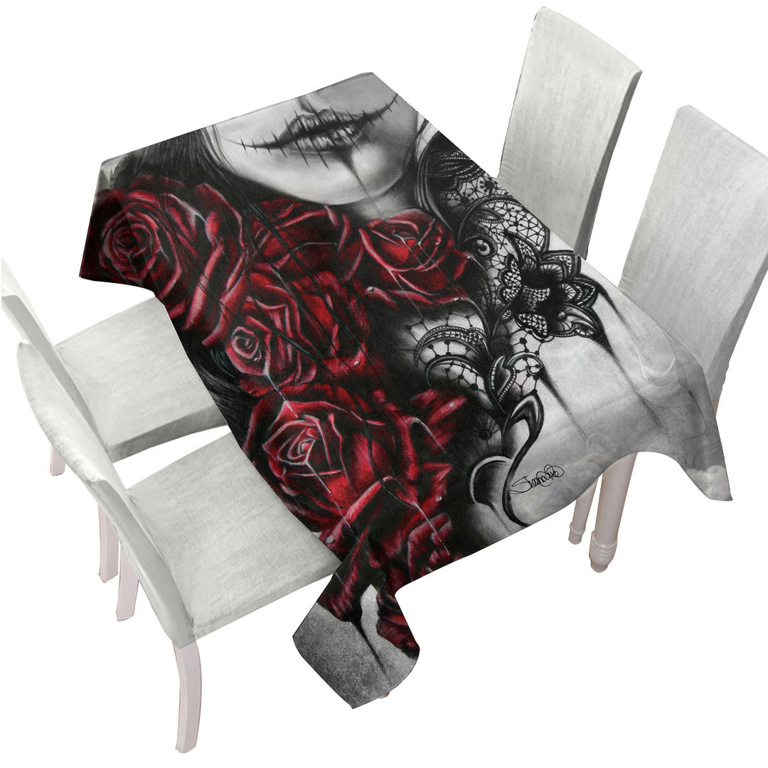 Entrap Dark Red Roses Gothic Girl Table Cover