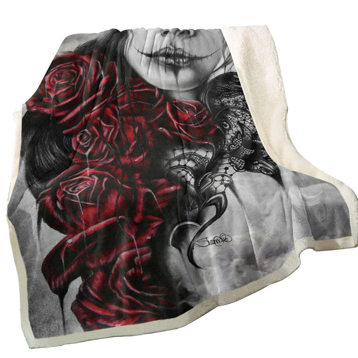 Entrap Dark Red Roses Gothic Girl Throw Blanket