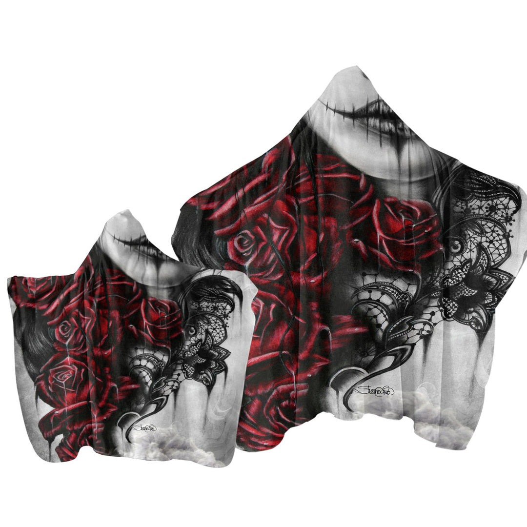 Entrap Dark Red Roses Gothic Girl Towel Hoodie