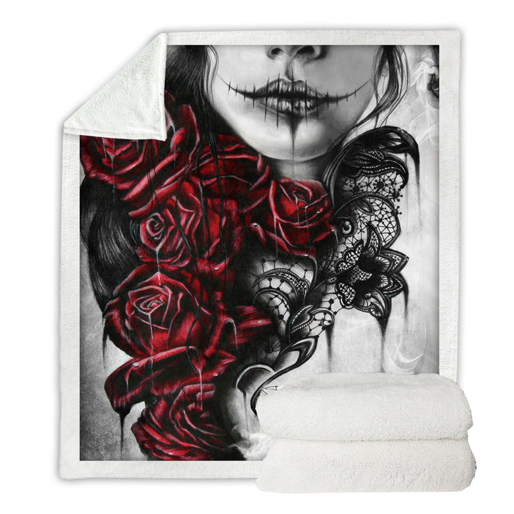 Entrap Dark Red Roses Gothic Girl Unique Throws