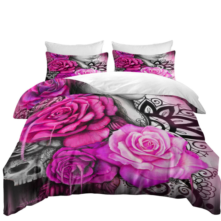 Entrap Hot Pink Roses Gothic Girl Duvet Cover