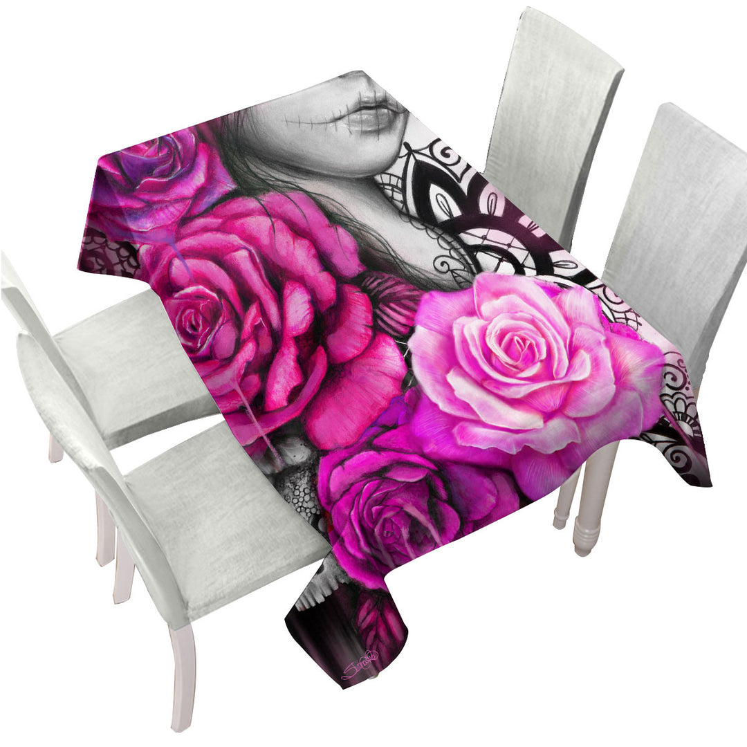 Entrap Hot Pink Roses Gothic Girl Tablecloth