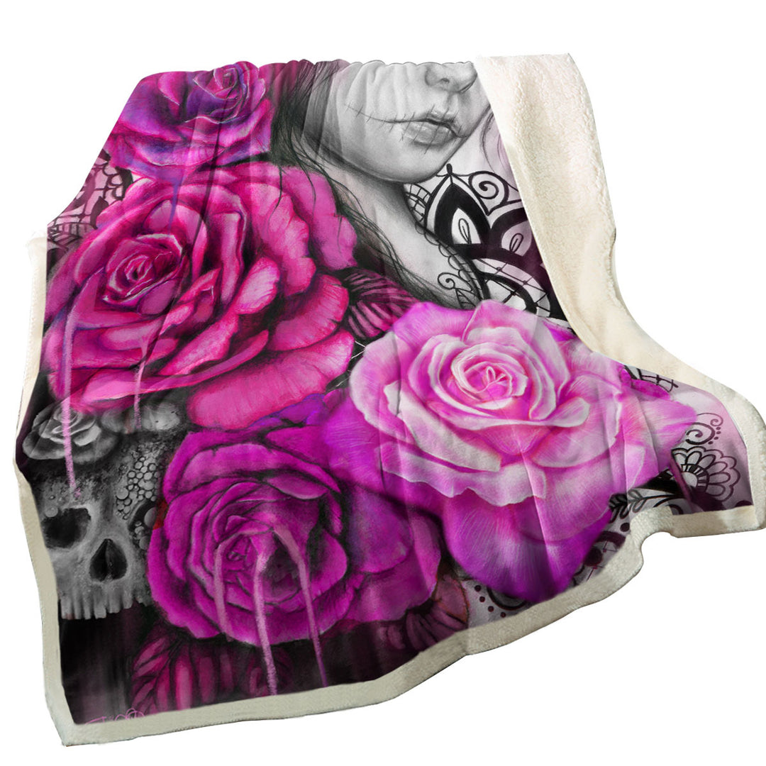 Entrap Hot Pink Roses Gothic Girl Throw Blanket