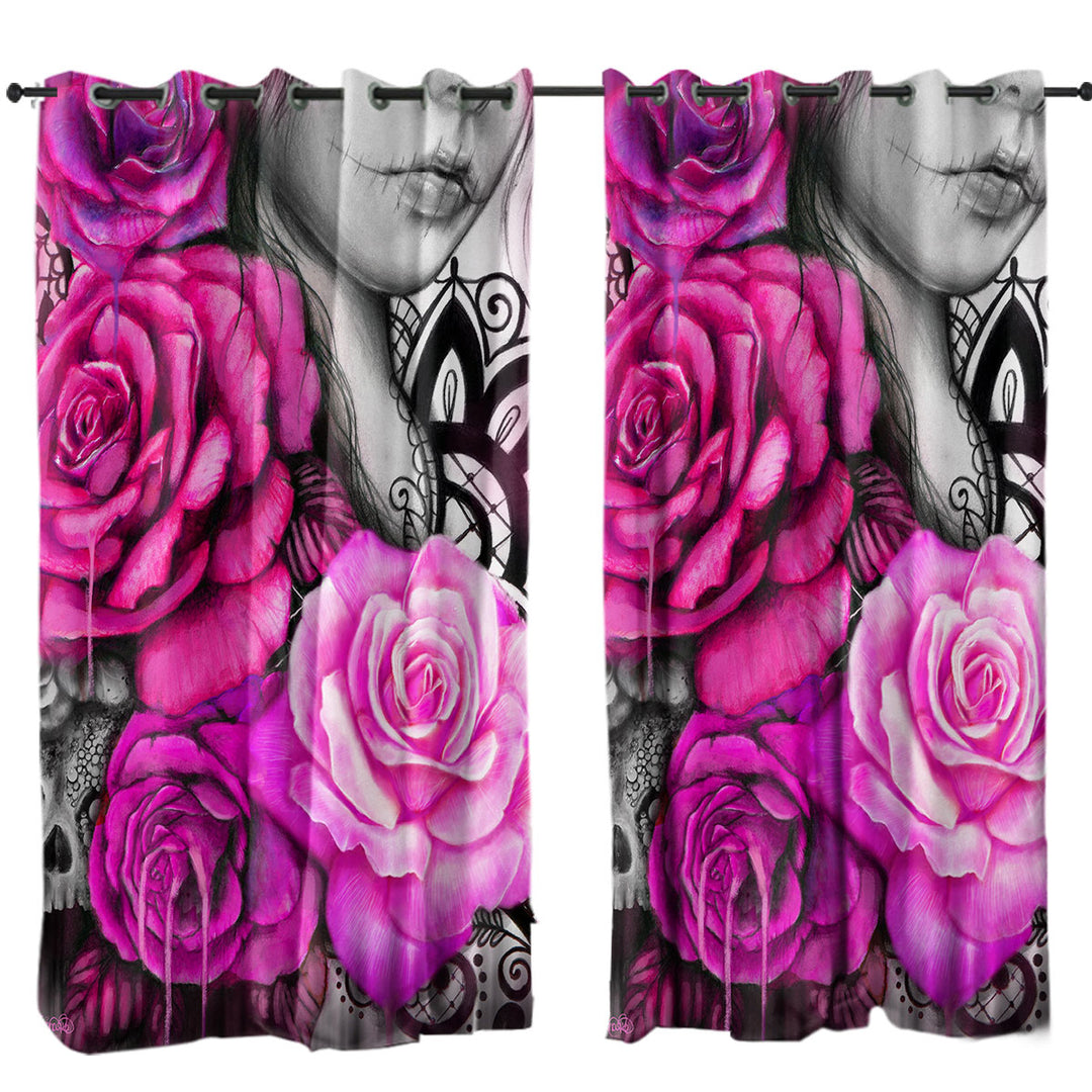 Entrap Hot Pink Roses Gothic Girls Room Curtains