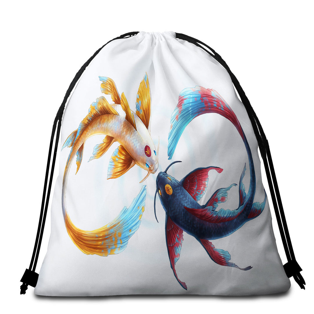 Eternal Bond Yin Yang Koi Fish Beach Bags and Towels