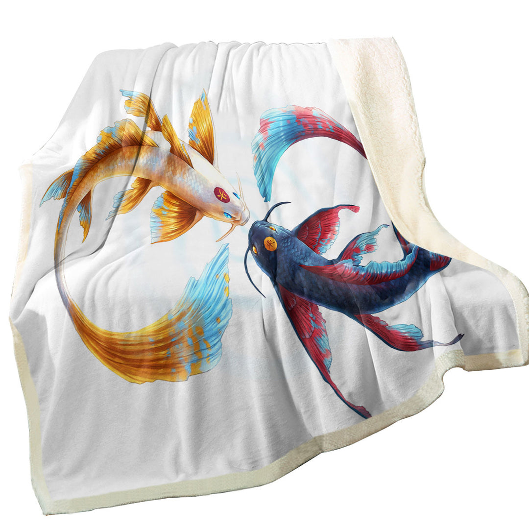 Eternal Bond Yin Yang Koi Fish Fleece Blankets