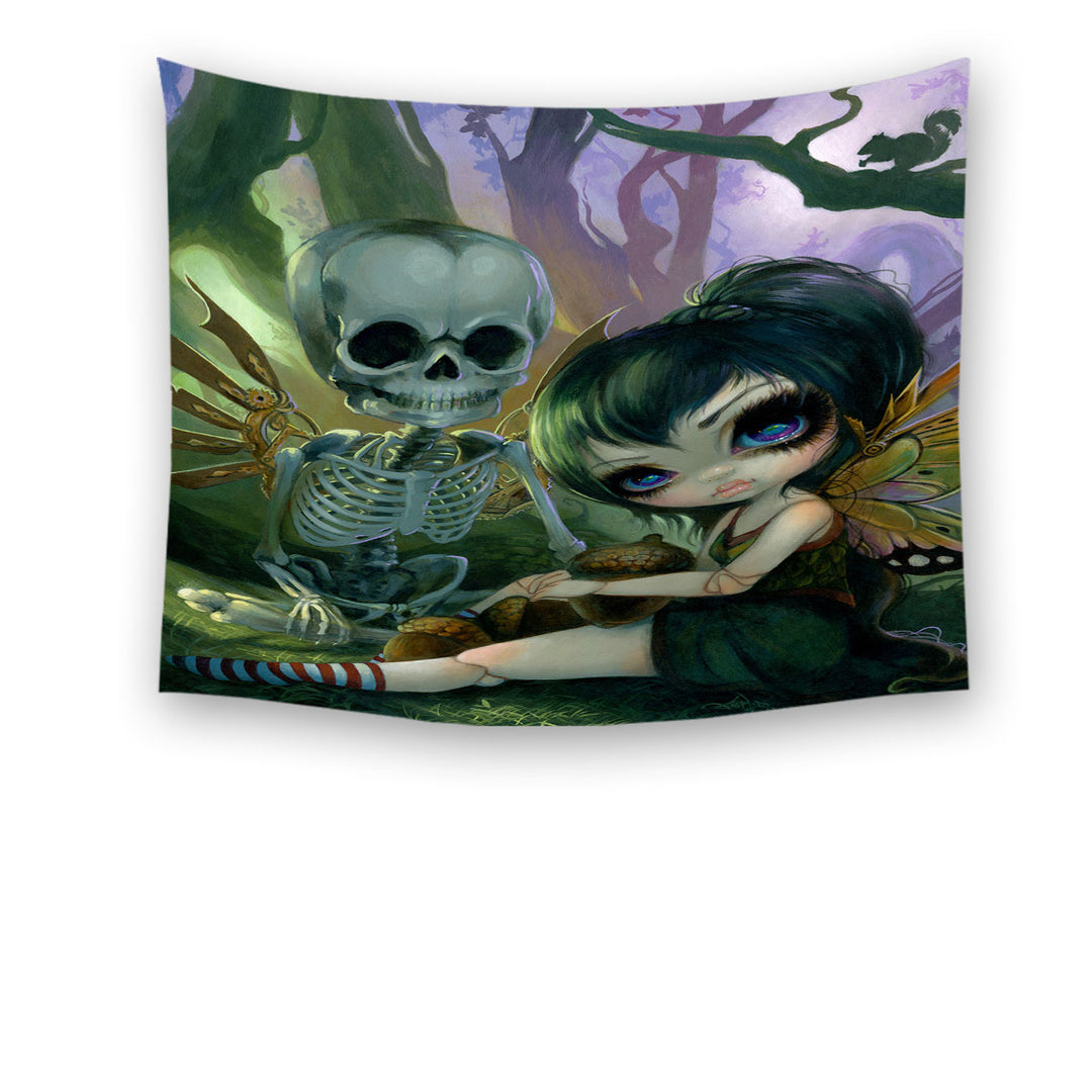 Eve and Rib Clockwork Fairy and Skeleton Tapestry