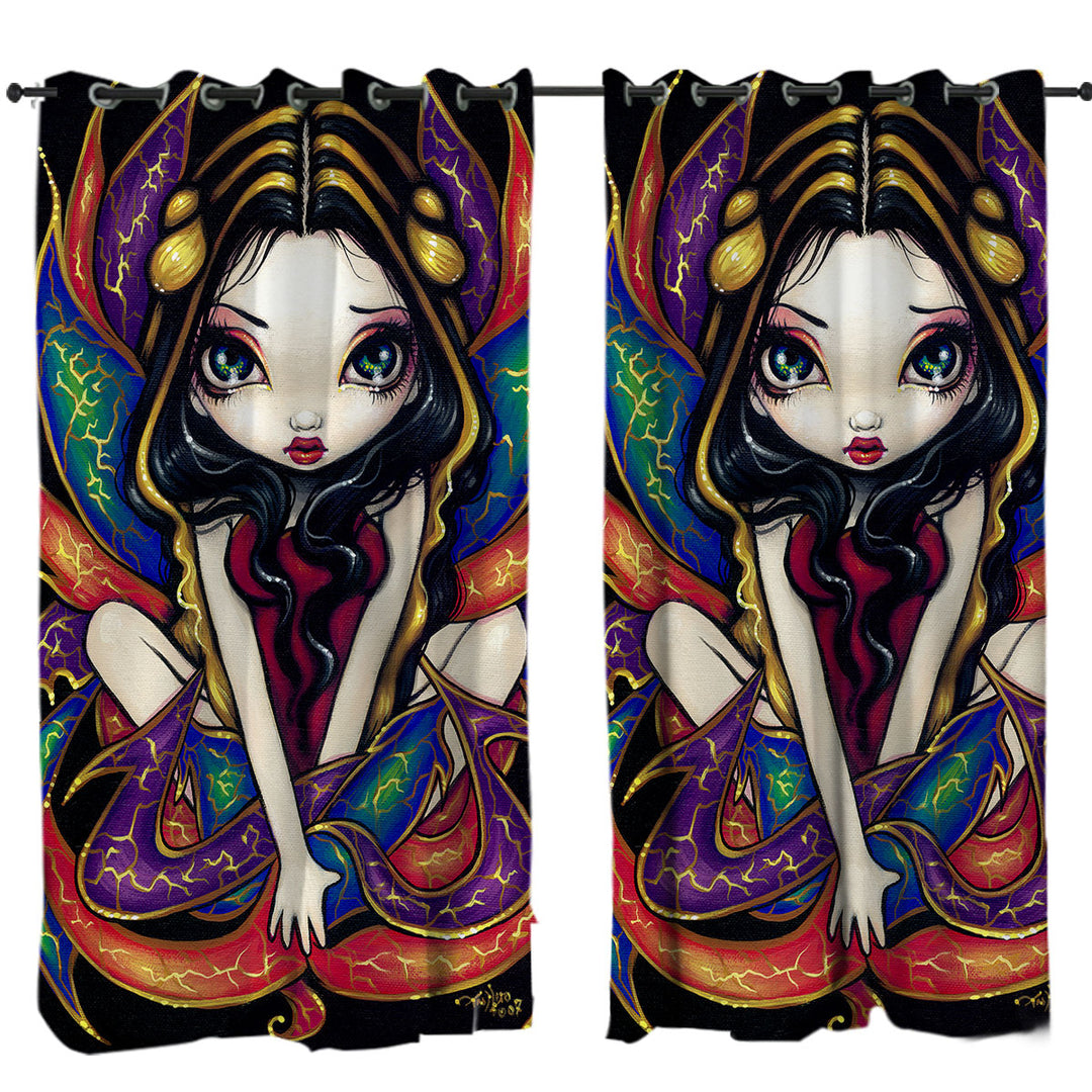 Eyelet Curtains with Colorful Magnificent Wings Big Eyed Fairy