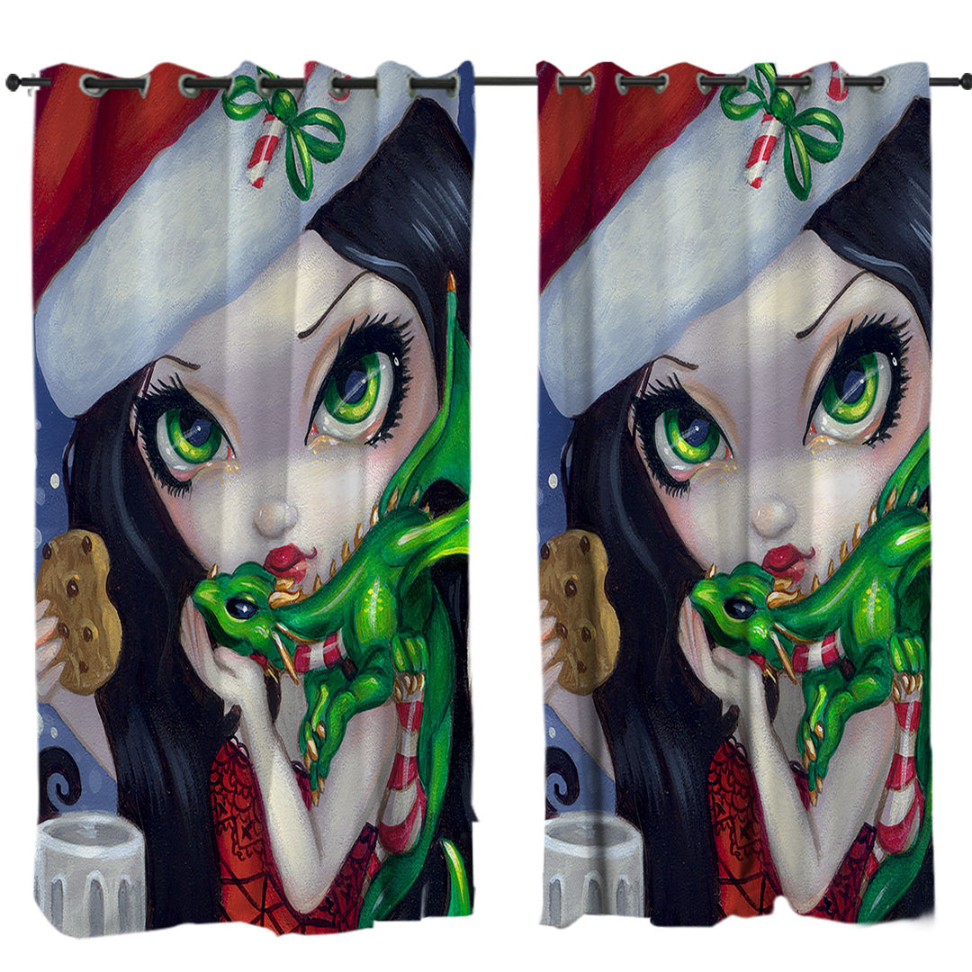 Eyelet Curtains with Faces of Faery _132 Sexy Santa Girl with Dragonling