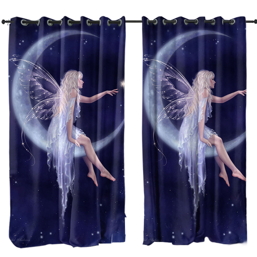 Eyelet Curtains with Fairytale Art the Birth of Star Beautiful Moon Fairy