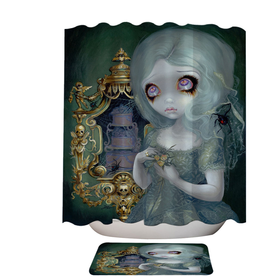 Fabric Shower Curtains with Dark Art Miss Havisham Ghostly Pale Beautiful Girl