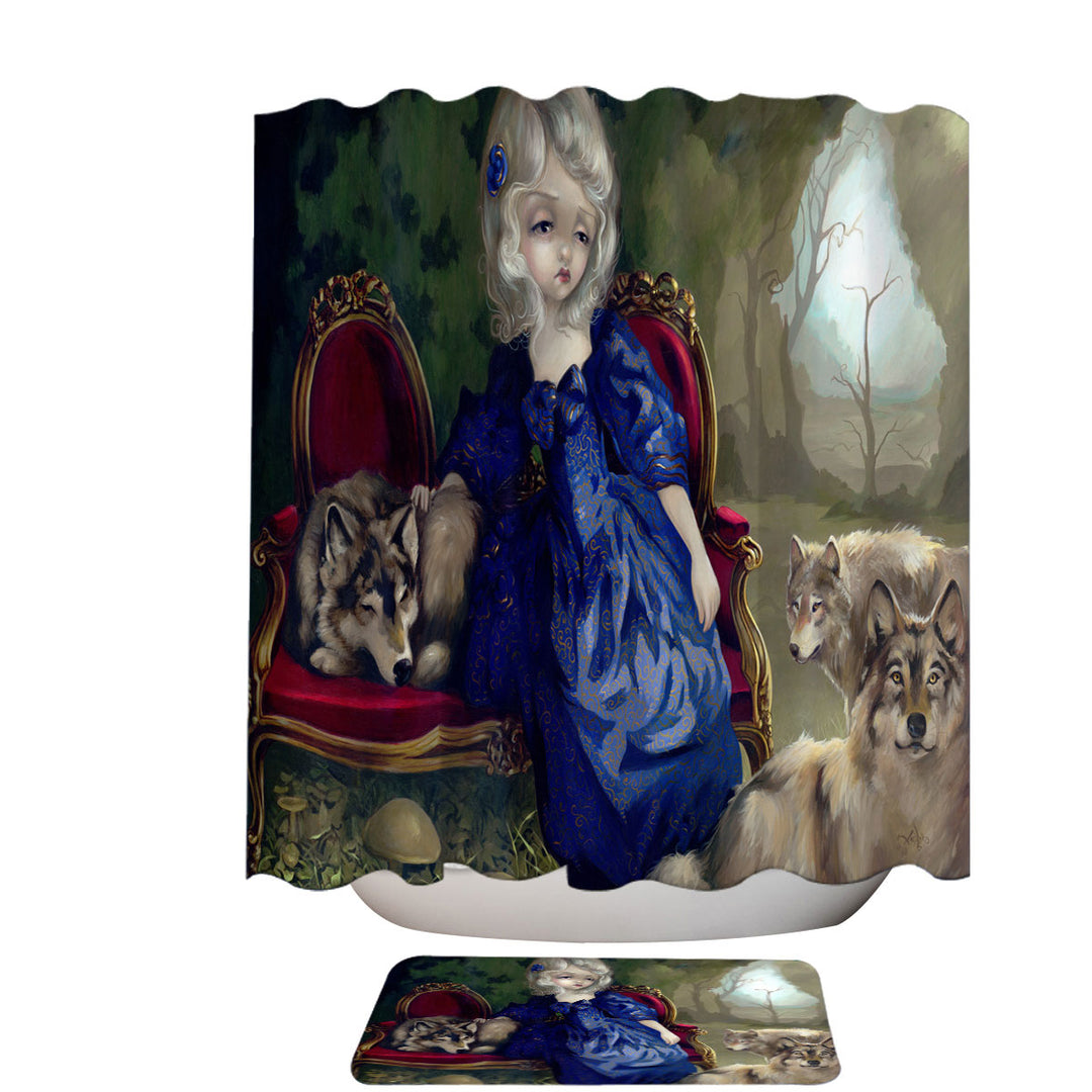 Fabric Shower Curtains with Loup Garou Fine Art the Sadness Girl and Wolves