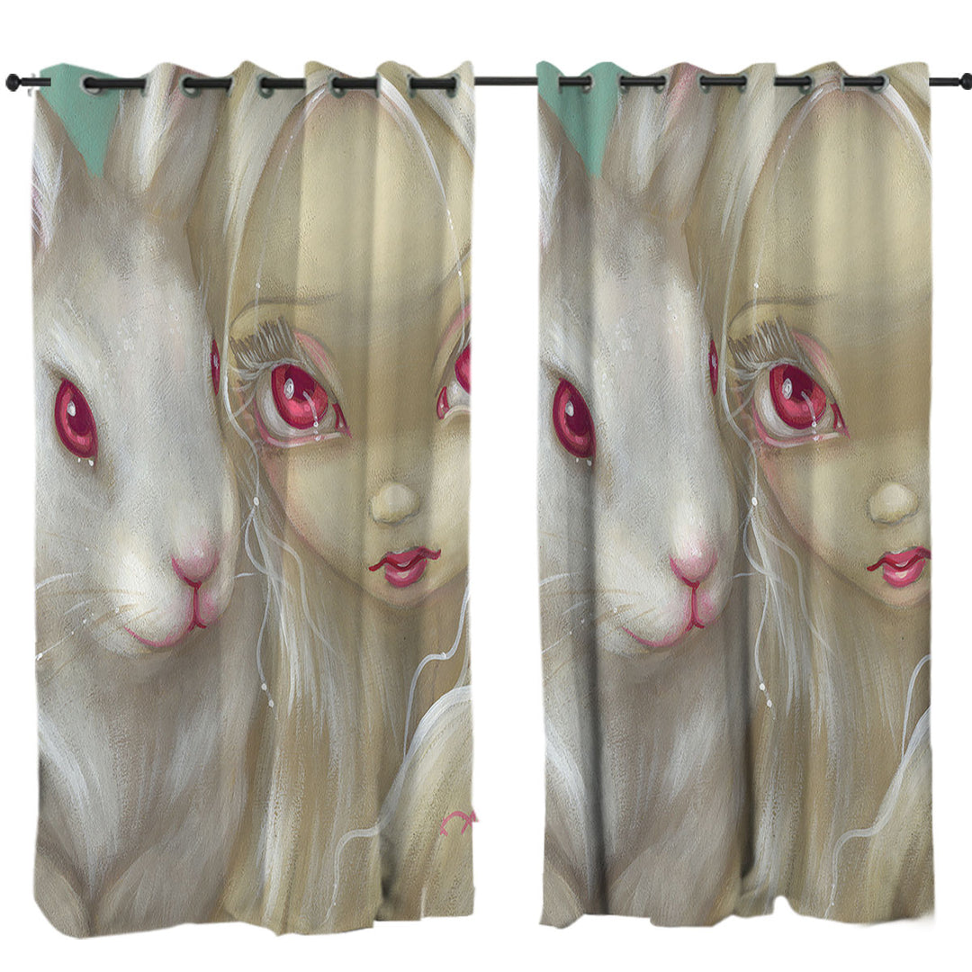 Faces of Faery _100 Beautiful Albino Girl and Bunny Window Curtains