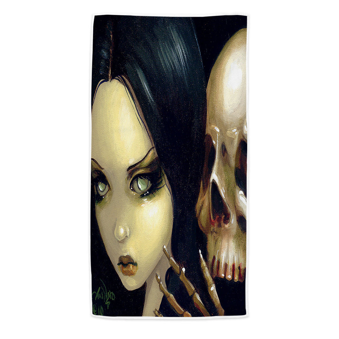 Faces of Faery _103 Gothic Girl and Scary Skull Beach Towels