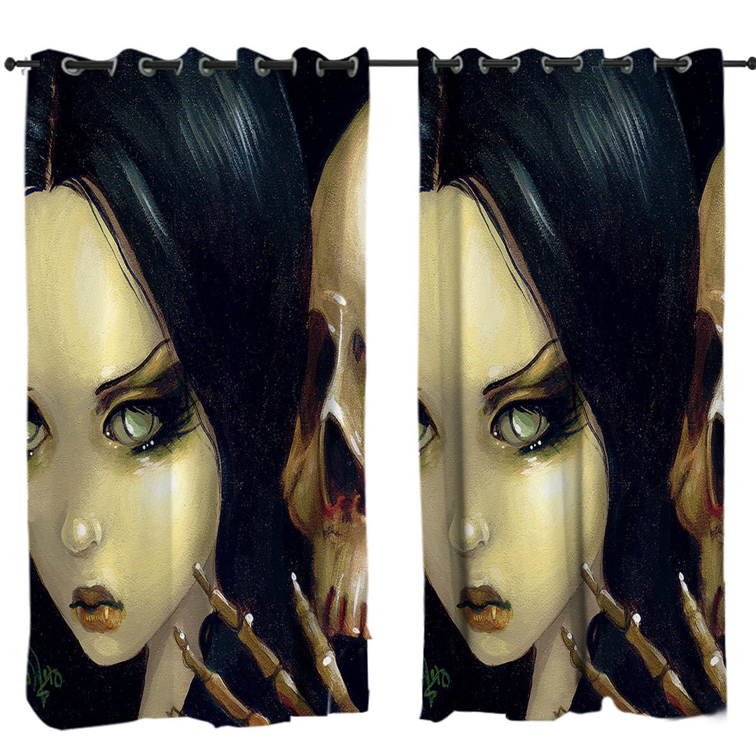 Faces of Faery _103 Gothic Girl and Scary Skull Curtain