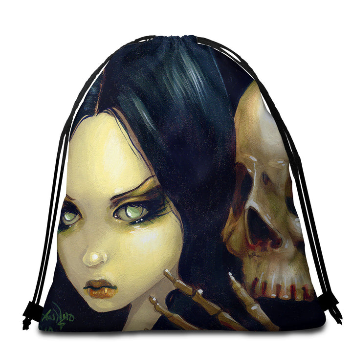 Faces of Faery _103 Gothic Girl and Scary Skull Travel Beach Towel