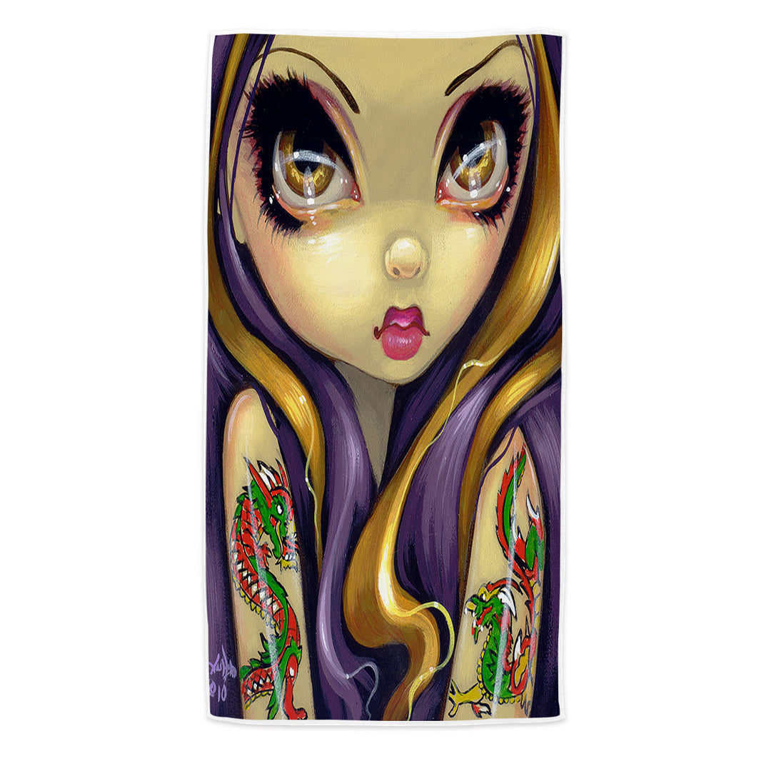 Faces of Faery _107 Cool Girl With Dragon Tattoo Beach Towel