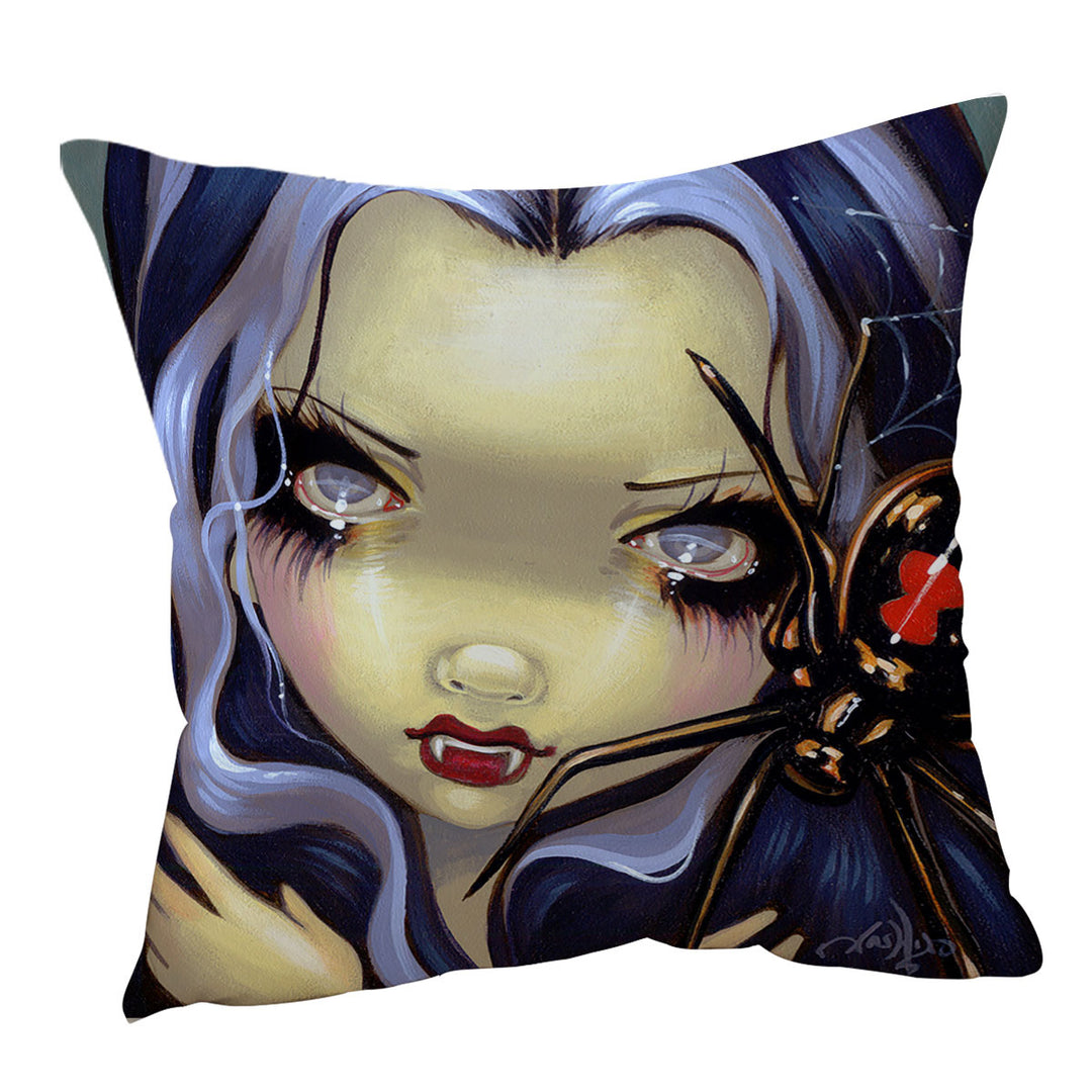 Faces of Faery _110 Vampire Girl Black Widow Spider Cushion Cover