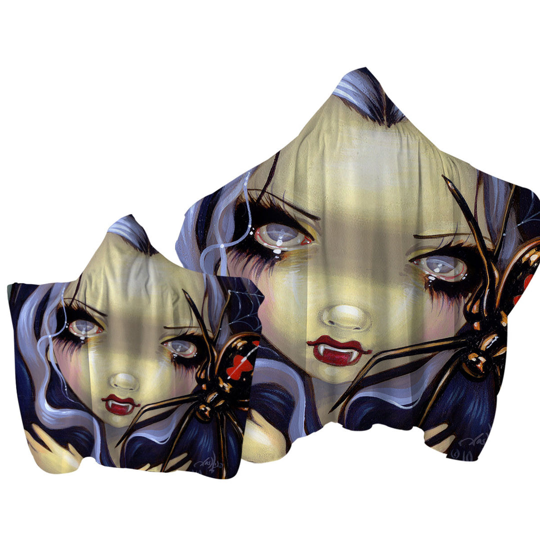 Faces of Faery _110 Vampire Girl Black Widow Spider Hooded Beach Towel