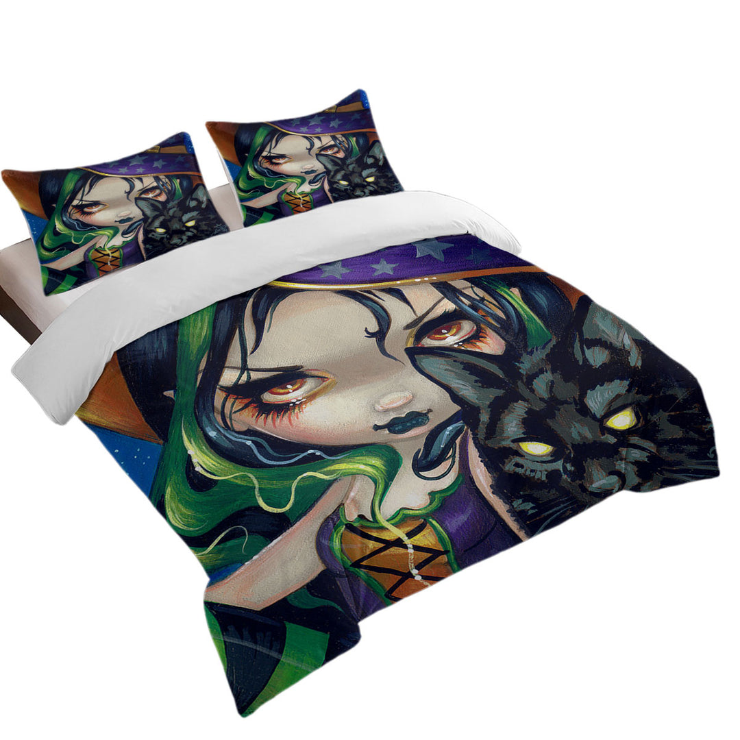 Faces of Faery _114 Halloween Witch Girl and Cat Duvet Covers