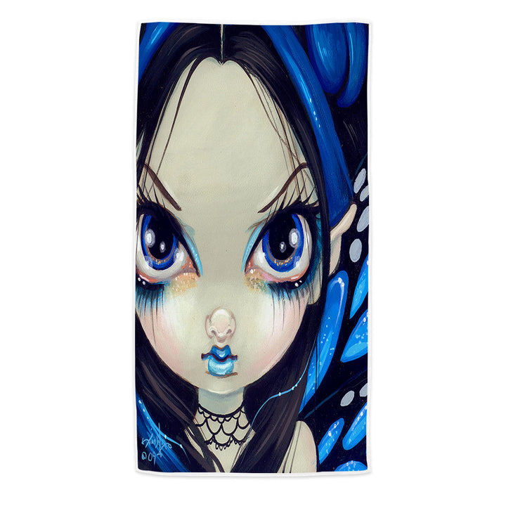 Faces of Faery _12 Blue Goth Girl Beach Towels