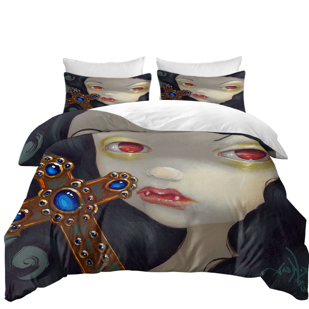 Faces of Faery _128 Scary Vampire Girl with Cross Best Duvet Covers