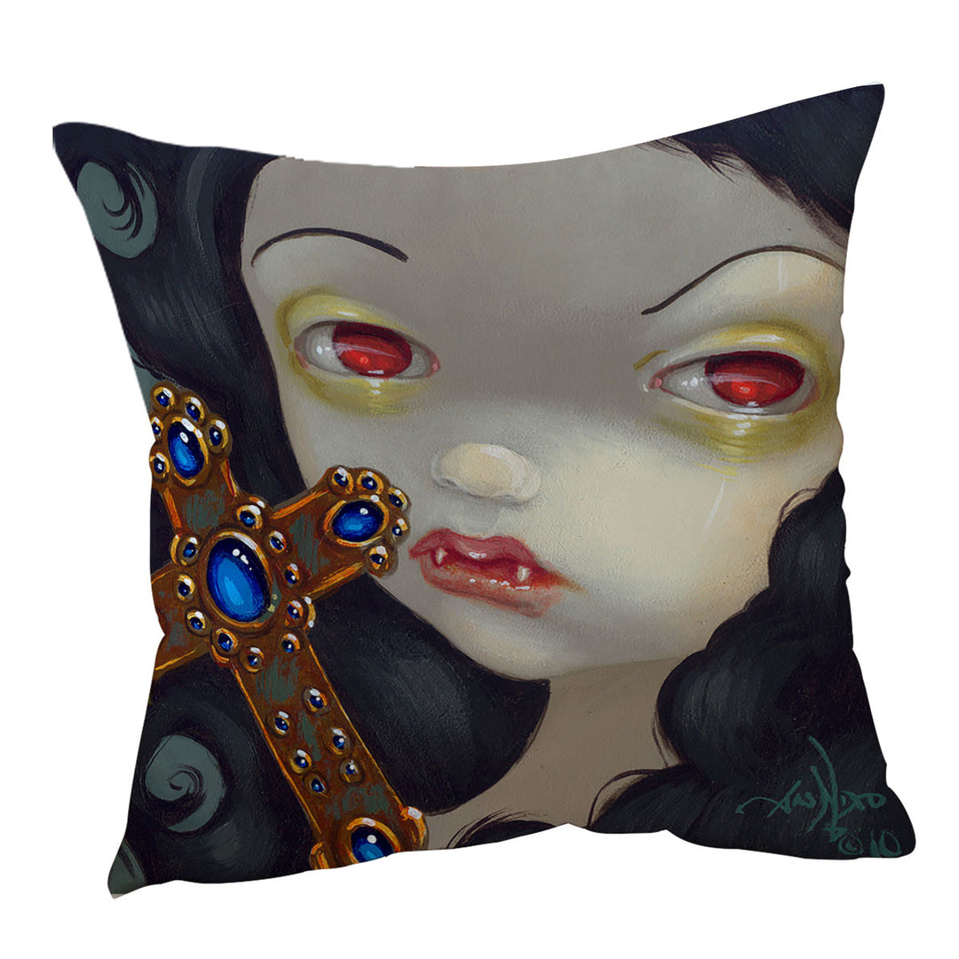 Faces of Faery _128 Scary Vampire Girl with Cross Throw Cushions