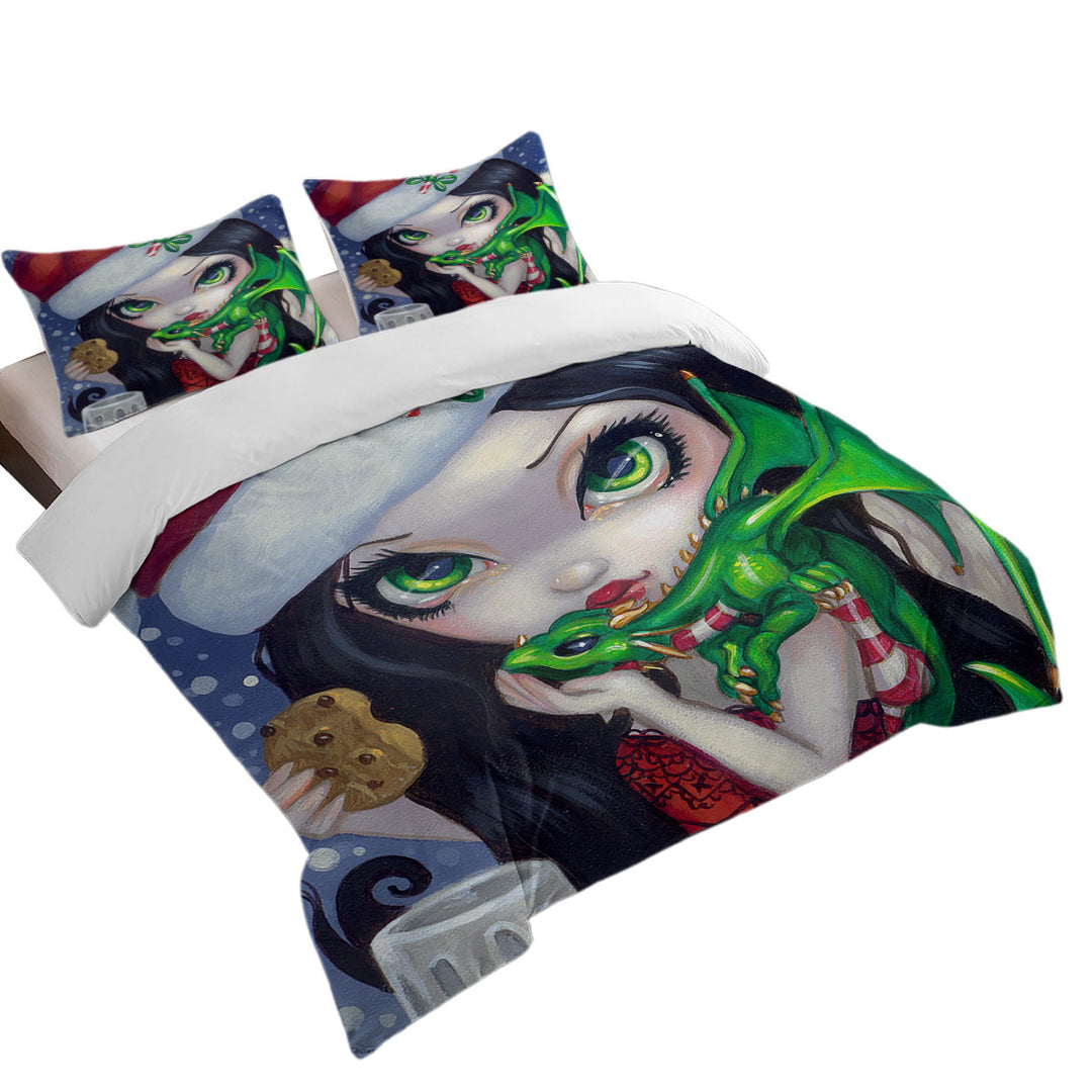 Faces of Faery _132 Sexy Santa Girl with Dragonling Best Duvet Covers